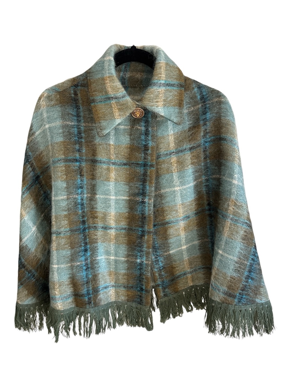 Vintage 1960s Mohair Wool Rannoch Designs Made In Scotland Plaid Poncho